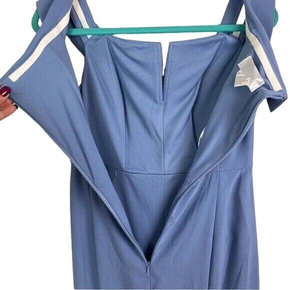 NWT Dessy Collection V Neck Off The Shoulder Trumpet Gown Dress 14 Larkspur Blue - Picture 12 of 15